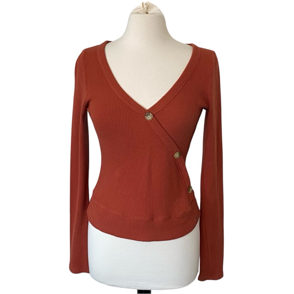 Hollister Rust Thermal Faux Wrap Crop Top Waffle Knit Women’s Large